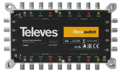 Produktbild von Televes 714601, 9 Eingänge, 17 Ausgänge, 950 - 2400 MHz, 88 - 862 MHz, 5 dB, 2 dB