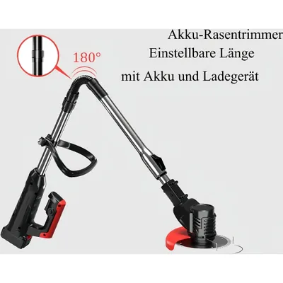 Produktbild von Akku-Rasentrimmer 21V mit 2 Batterie, Freischneider, Motorsense, mit Akku und Ladegerät, Teleskop-Stiel & Zusatzhandgriff, Faltbares Modell, Schwarz