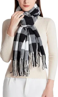 Produktbild von Unyqoos® Warmer, weicher gestrickter Damenschal – lange karierte Stola, vielseitig als Halswärmer oder Kragenschal, kuschelig, handwaschbar