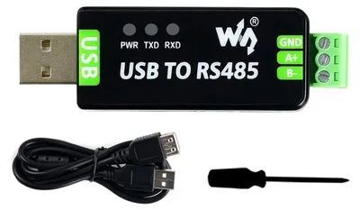 Productafbeelding van Waveshare industriële USB naar RS485 converter met originele FT232RNL en SP485EEN chips. Automatische zend- en ontvangstfunctionaliteit. Ingebouwde beveiligingscircuits, zoals een resetbare zekering, ESD-bescherming en een TVS-diode