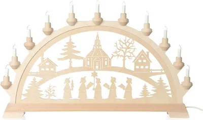 Produktbild von Taulin Schwibbogen Erzgebirge mit 11 Kerzen 65x43cm, Ausführung:Seiffener Kirche