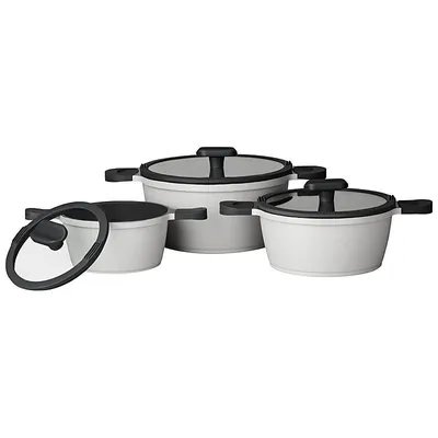 Produktbild von HAPPINESS GREYLINE Topfset 6tlg., fettarmes und gesundes Kochen, für alle Herdarten geeignet, hochwertige GREBLON Antihaft-Beschichtung