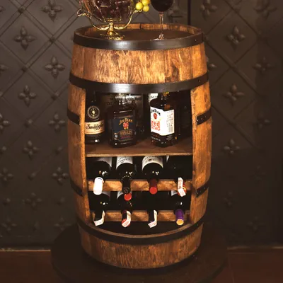Produktbild von CREATIVE COOPER Weinregal - Weinschrank Mini Bar - Alkohol Schrank Mann - Weinfass - Fass bar - Weinbar - Fassbar - Barschrank - 80cm hoch - Hausbar Theke - Gartenbar - Fassmöbel (Wenge) - Geschenk für einen Mann