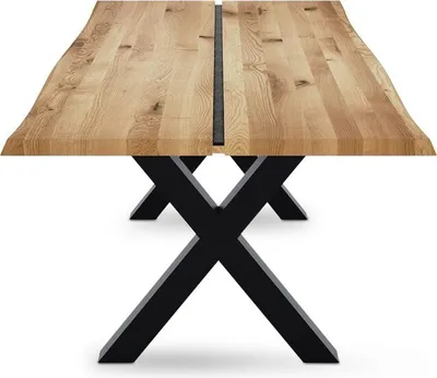 Esstisch Vigo 180x90 Wildeiche mit Baumkante und X-Gestell