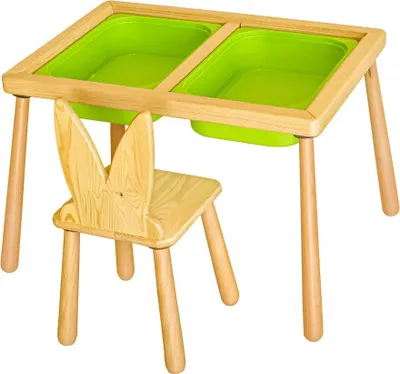 Obrázok produktu pre Skye Decor, Stôl a stolička - zelená, podložka pre deti, 100 % borovica, zelená, 53 x 74 x 52 cm