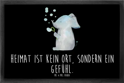 Produktbild von Mr. & Mrs. Panda bodenmatte Elefant Seifenblasen 60 x 90 cm - Schwarz - Geschenk, Liebe, Elefanten, Lustige Sprüche, Schmutzfangmatte, Rüsseltier, Bodenvorleger, fußmatte