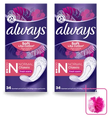 Imagen del producto de 2 unidades de toallitas diarias Always DailyFresh, tamaño normal, paquete económico