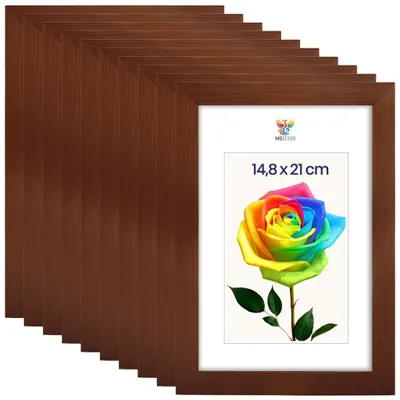 Obrázok produktu pre MG Design, sada 10 rámikov na obrázky, hnedá farba, formát A5 (14,8 x 21 cm) – rámy z prírodného dreva s akrylovým sklom, vhodné na zavesenie aj na postavenie, vertikálne aj horizontálne usporiadanie