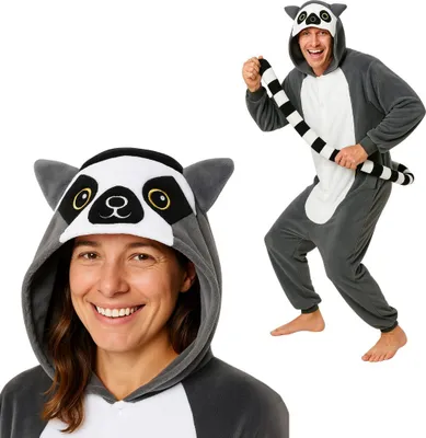 Produktbild von Onesie Kigurumi Pyjama Kostüm für Erwachsene, Lemur, M: 155-165cm