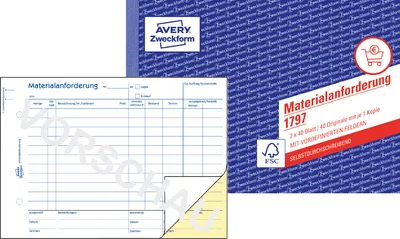 Produktbild von Avery Zweckform 1797, Materialanforderung, A5, selbstdurchschreibend, 2x40 Blatt