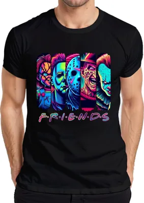 Obrázok produktu pre Horror Friends Neon Chucky Michael Myers Jason Freddy Pennywise Pánske tričko, čierna, M