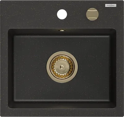 Produktbild von Mexen Milo 1-Becken-Granit-Spüle 435 x 410 mm, Schwarz/Gold metallisch, Siphon Gold - 6505441000-75-G