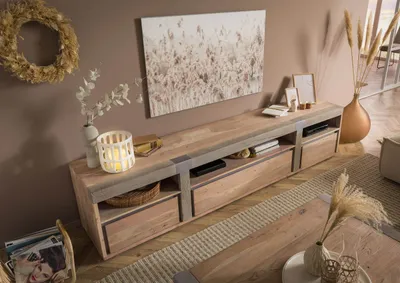 Produktbild von MASSIVMOEBEL24 TV-Board Akazie 250x48x55 beige lackiert Amsterdam #127