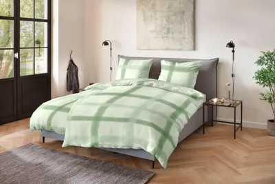 Immagine prodotto di Biancheria da letto Primera in morbido seersucker 155x220, motivo a quadri verdi e lilla 213070-05