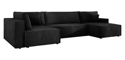 Produktbild von Ecksofa U form Schlaffunktion Cord COBRA XL 150x400 cm, Wohnlandschaft U form, Eckcouch U form, Sofa XXL, Polsterecke, Couch - Links Schwarz PS135