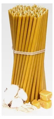 Produktbild von Kirchliche Bienenwachskerzen Honig 100 Stk. I Ritualkerzen L-20,5 cm Ø-6,6 mm I 80 Min Brenndauer in gelb I 700 g dünne Kerzen tropf- & rauchfrei