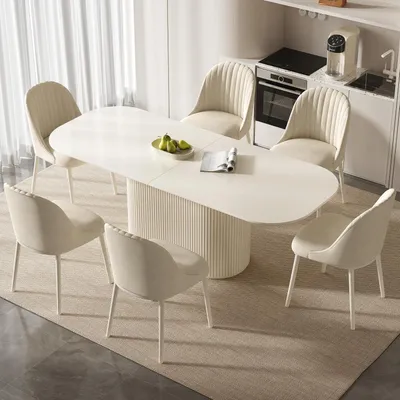 Immagine prodotto di Set tavolo da pranzo con 6 sedie, 220 cm, bianco. Design scandinavo, salvaspazio, facile da pulire