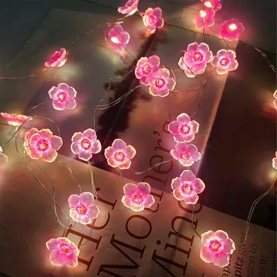 Kirschblüten-Lichterkette, 2 m, 20 LEDs, Batteriebetrieb, Innen/Außen