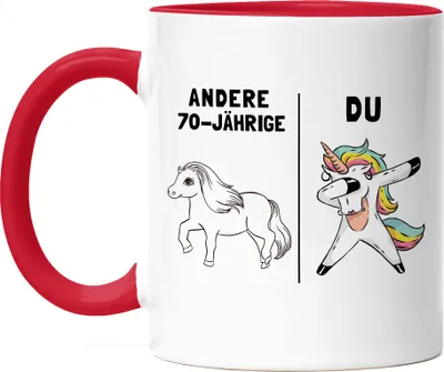 Produktbild von 70. Geburtstag Tasse Rot mit Spruch Frauen Lustig Einhorn 70 Jahre Geschenk-Idee Andere 70 Jährige