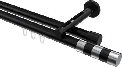 Produktbild von Interdeco Innenlaufstange / Gardinenstange mit Innenlauf Schwarz, Typ Siteno Mavell (Zylinder Bicolor), 20 mm Ø 2-läufig, 160 cm