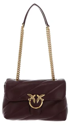 Produktbild von PINKO Leder Umhängetasche Schultertasche Love Puff Classic CL Sheep Nappa Burgundy Wine - Antique Gold dunkelbraun