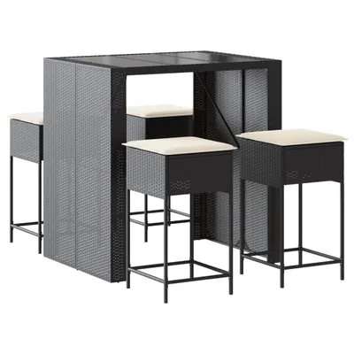 Produktbild von vidaXL 5-tlg. Gartenbar-Set mit Kissen Schwarz Poly Rattan