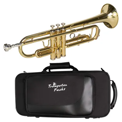 Bb-Trompete mit Zubehör, Mundstück, Reinigungstuch und Koffer, Gold
