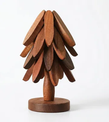 Produktbild von 4 Stück Topfuntersetzer Holz Baum Design Faltbare Untersetzer für Heiße Töpfe Pfannen mit Ständer Hitzebeständige Tischuntersetzer Küche Dekorative Geschenk Idee für Weihnachten Wohnkultur