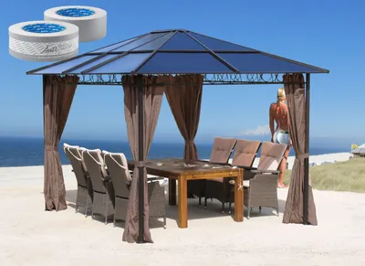 Produktbild von Metall Hardtop Pavillon 3x3,6m inkl.  4 Seitenteilen und Anti Dust Filterband Doppelstegplatten Polycarbonat Garten Dach Partyzelt Pergola
