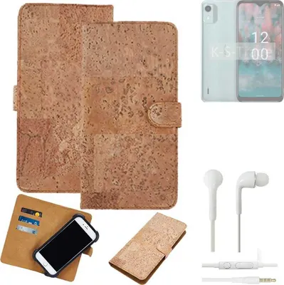 Produktbild von K-S-Trade Hülle kompatibel mit Nokia C12 Pro + in ear Kopfhörer Kork Handyhülle Cover  Schutzhülle TPU Case Bumper in Hellbraun, (1x)