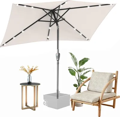 Produktbild von Izrielar 140x210m Sonnenschirm UV50+ Neigbar Sonnenschutz Gartenschirm Strandschirm LED Solar, knickbar, Schirmtuch mit PA-Beschichtung, Beige