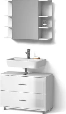 Image de Ensemble de meubles de salle de bain Livinity Eisak Blanc Haute brillance 2 pièces, meuble bas 80 cm, Model 52874