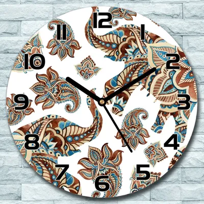Produktbild von Wanduhr aus Glas Rund fi 30 Elefant Paisley Quarz Deko Schlafzimmer Büro