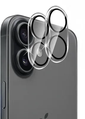 A close-up shot of a protective glass cover for a smartphone camera lens.
