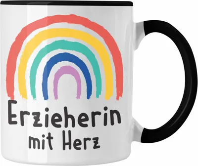 Produktbild von Trendation - Erzieherin Tasse Geschenk mit Herz Geschenke Abschiedsgeschenk mit Spruch Kaffeetasse Kindergärtnerin (Schwarz)