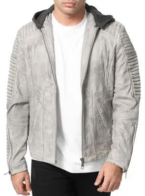 Image de Veste en cuir pour homme Tazzio style motard A800 (gris croûte, XL)
