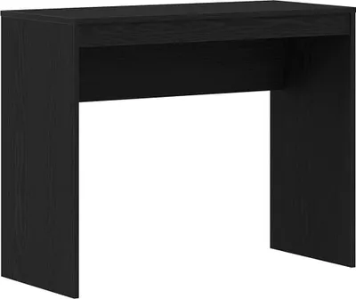 A black desk against a white background.