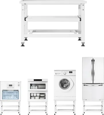 Image de SucceBuy Support pour lave-linge, hauteur 410 mm, rehausse avec tablette coulissante, capacité de charge jusqu'à 318 kg, pieds antidérapants, socle en acier stable, plate-forme, usage universel, blanc