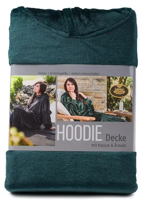 Produktbild von GÖZZE Hoodie-Decke mit Ärmeln kuschelige wärmende Mikrofaser-Hoodiedecke mit Schlupftaschen Dunkelgrün 120 x 73 x 52 cm