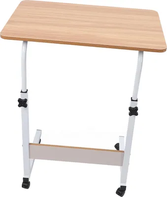 Obrázek produktu pro Stůl přes postel s kolečky Dřevěné nastavení výšky Mobilní stojící stůl Rolling Laptop Cart C Shaped End Table pro nemocniční domácí použití Ořech