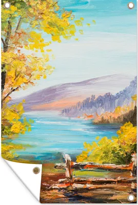 Produktbild von MuchoWow® 40x60 cm Outdoor-Poster Gartendeko Sichtschutz Garten Poster für den Garten  Malerei - Ölgemälde - Pflanzen - Natur