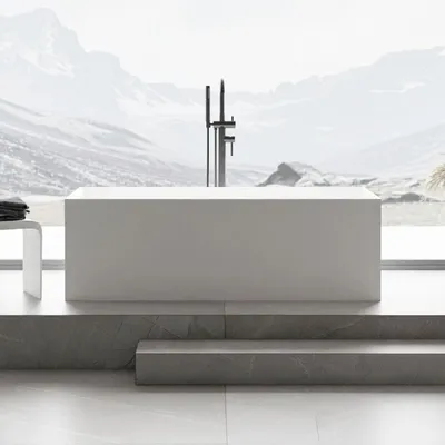 Produktbild von Freistehende Badewanne LUNA STONE - Mineralguss - Weiß, Matt - 170 x 72 x 55 cm