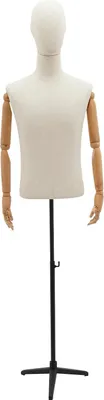 Obrázok produktu pre Pánska figurína – torzo na podstavci – drevo – výškovo nastaviteľná 135–193 cm – veľkosť M – max. nosnosť 7,5 kg – čierny podstavec