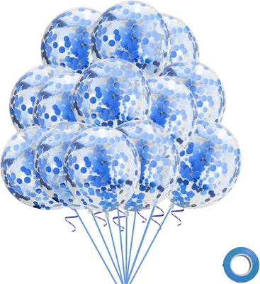 Produktbild von 20 Stück Konfetti Luftballons Blau, 12 Zoll Latex Konfetti Blaue Luftballons, Helium Ballons Blau, Blaue Ballons Geburtstag für Geburtstag Hochzeit