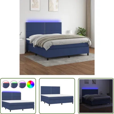 Produktbild von The Living Store Boxspringbett mit Matratze & LED Blau 180x200 cm Stoff