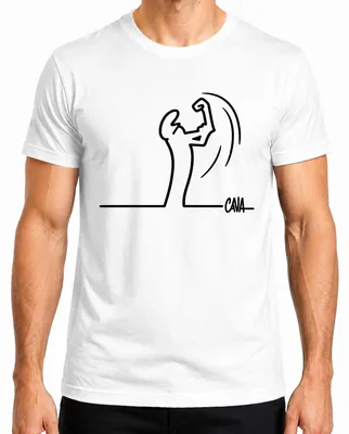 Imagen del producto de Camiseta para hombre, diseño "La Linea Balum Strichmännchen" de Osvaldo Cavandoli, estilo dibujo animado, color blanco, talla M