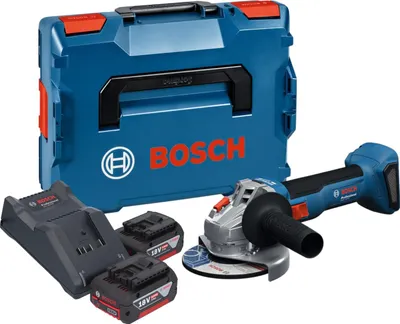 Image de Meuleuse d'angle sans fil Bosch GWS 18V-8 Professional 18 V 125 mm Brushless + 2 batteries 4,0 Ah + chargeur + L Boxx