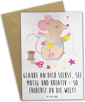 Produktbild von Mr. & Mrs. Panda Glückwunschkarte Die Freude an der Kreativität entdecken - Weiß - Geschenk, Trost, Träume verwirklichen, Fantasie, osterkarte, Magie, glückwunschkarten