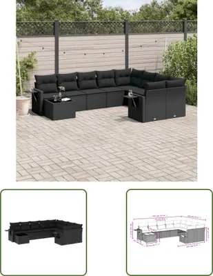 Produktbild von The Living Store 10-tlg. Garten-Sofagarnitur mit Kissen Schwarz Poly Rattan