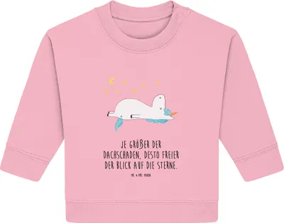 Produktbild von Mr. & Mrs. Panda Organic Baby Pullover Einhorn Sternenhimmel 12. - 18. Monat - Baumwolle Pink - Geschenk, Unicorn, Einhörner, Dachschaden, Bullover, Sterne